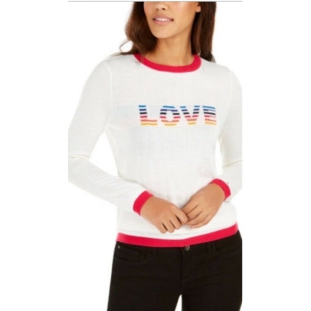 Tommy Hilfiger Women XL White Rainbow Love Sweater